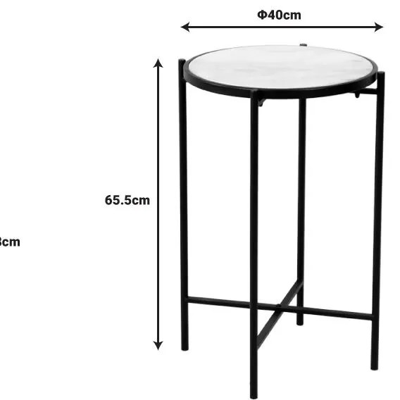 Βοηθητικό τραπεζάκι σαλονιού Luxere Inart μαύρο μέταλλο-λευκό μαρμάρου Φ40x65.5εκ 40x40x53 εκ.