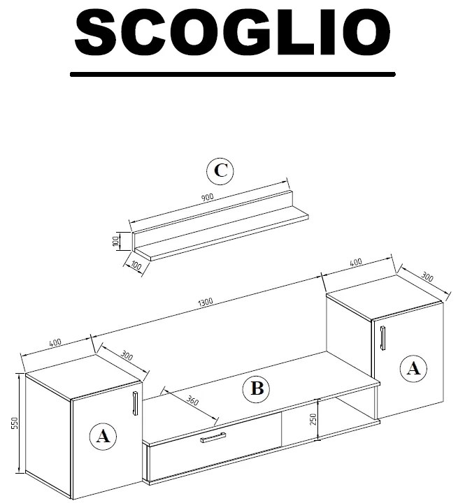 Σύνθετο Σαλονιού SCOGLIO White Μ210xΠ36xΥ55