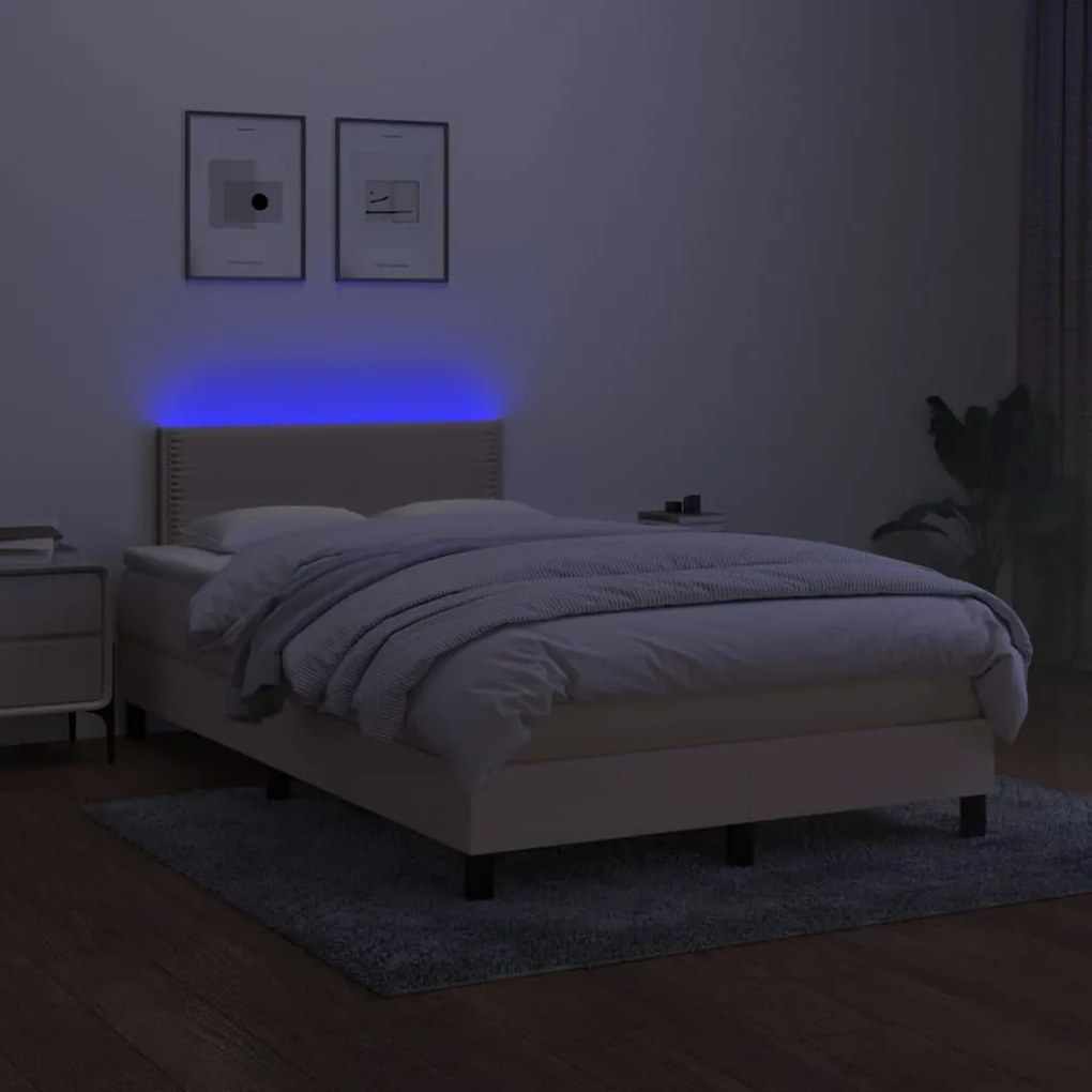 Κρεβάτι Boxspring με Στρώμα &amp; LED Κρεμ 120x190 εκ. Υφασμάτινο - Κρεμ