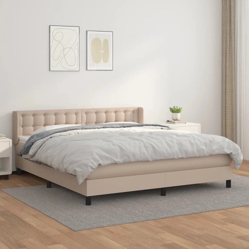 Κρεβάτι Boxspring με Στρώμα Καπουτσίνο 180x200 εκ. Συνθ. Δέρμα - Καφέ