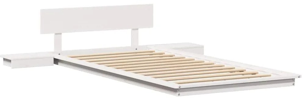 vidaXL Κρεβάτι Δαπέδου με Κομοδίνα Λευκό 75x190 εκ Μασίφ Ξύλο