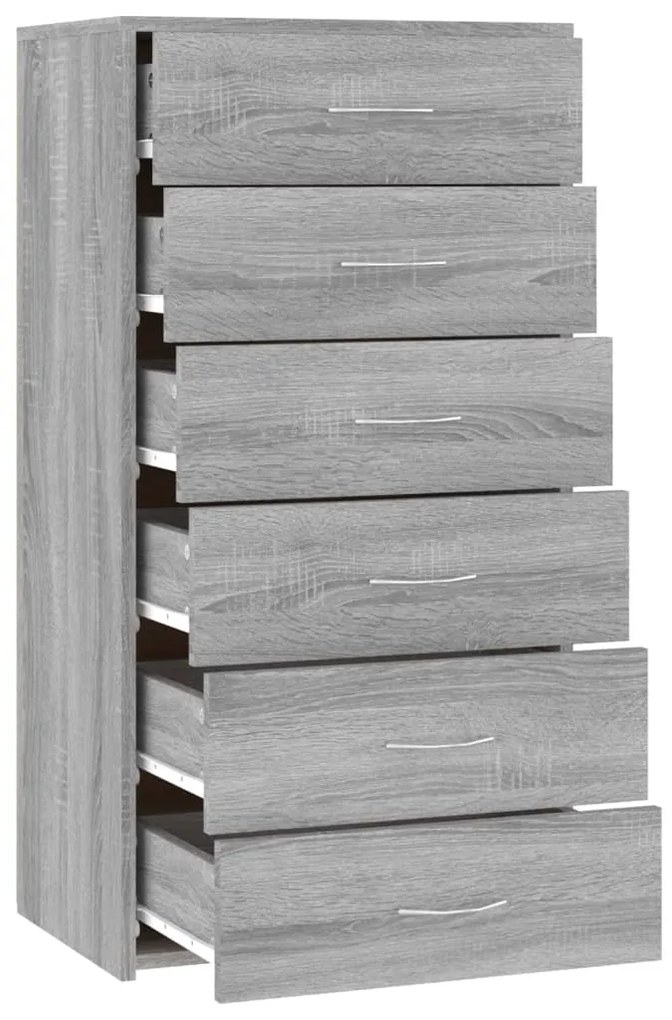 vidaXL Ντουλάπι με 6 Συρτάρια Γκρι Sonoma 50x34x96 εκ. Επεξεργ. Ξύλο