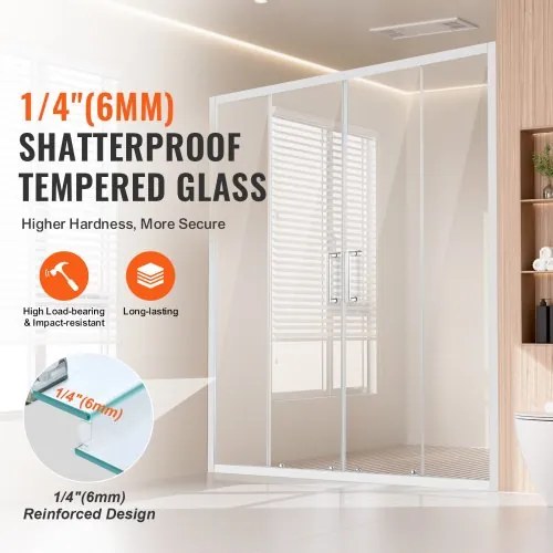 VEVOR Semi-frameless Double Sliding Shower Door SGCC Tempered Glass 1/4&quot; Chrome