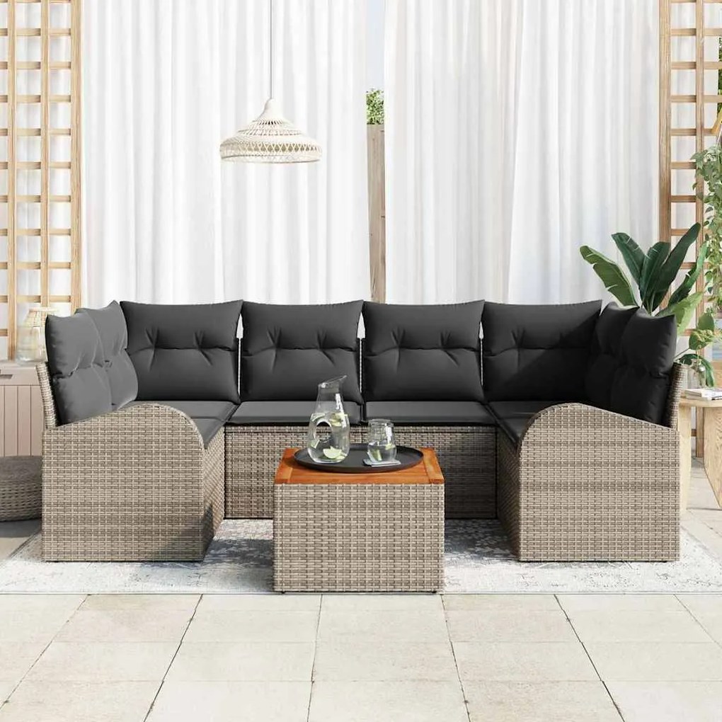 vidaXL Σετ Καναπέ Κήπου 7 pcs Γκρι Πολυ ράταν