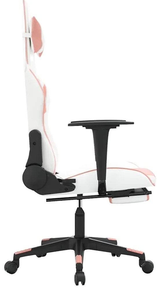 vidaXL Καρέκλα Gaming Μασάζ Υποπόδιο Λευκό & Ροζ από Συνθετικό Δέρμα