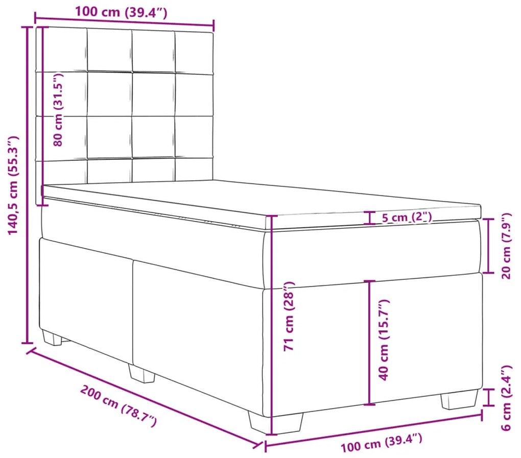 Κρεβάτι Boxspring με Στρώμα Ανοιχτό Γκρι 100x200 εκ. Υφασμάτινο - Γκρι