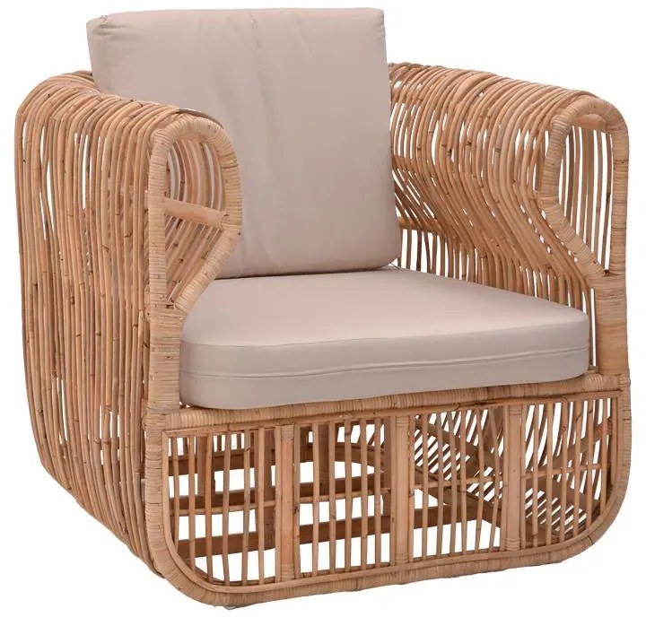Καρέκλα - Πολυθρόνα Fajole rattan pe σε φυσική απόχρωση με μπεζ μαξιλάρι 86x86x66 εκ. 86x86x66 εκ.