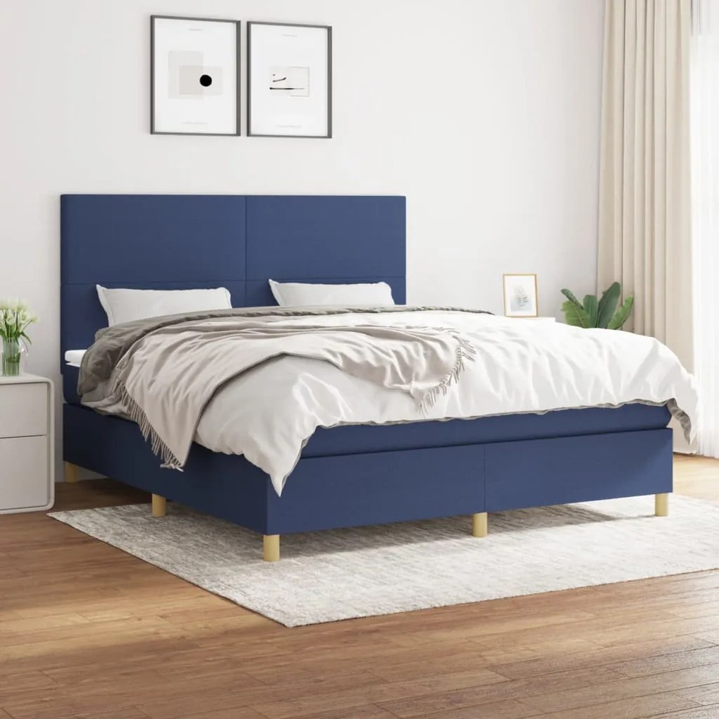 Κρεβάτι Boxspring με Στρώμα Μπλε 180x200 εκ. Υφασμάτινο