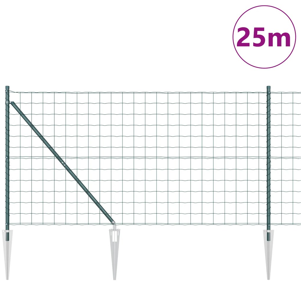 vidaXL Euro Fence με 13 σπικ ποστάκια 1x25 μ Γαλβανισμένο Ατσάλι Πράσινο