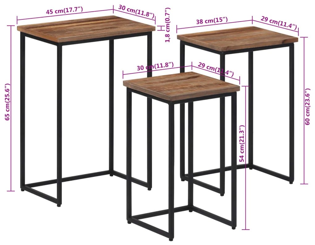 ΤΡΑΠΕΖΑΚΙΑ ΖΙΓΚΟΝ 3 ΤΕΜ. ΑΠΟ ΜΑΣΙΦ ΞΥΛΟ TEAK 358534