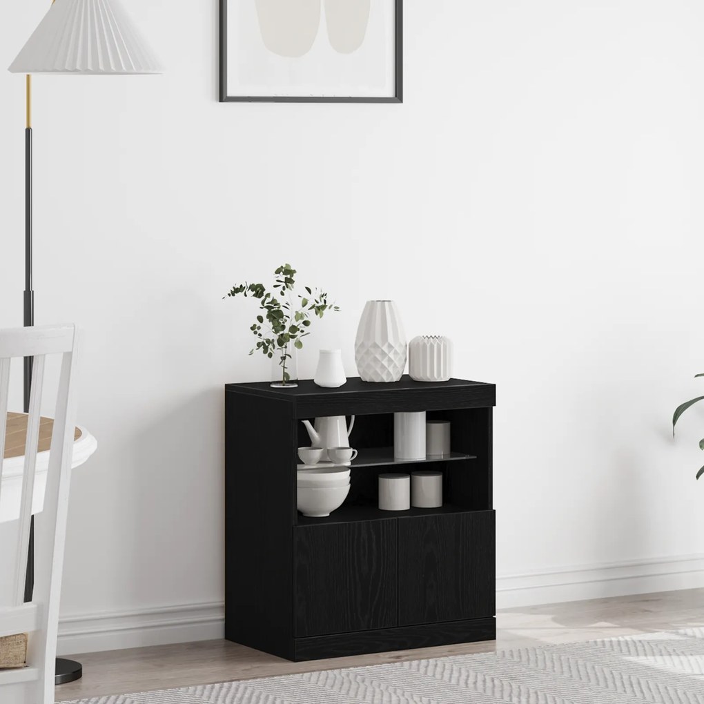 vidaXL Μπουφές με LED Φώτα Μαύρο Δρυς 60x37x67 εκ.