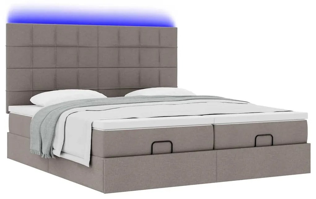 vidaXL Οθωμανικό κρεβάτι με στρώματα & LEDs Taupe 200x200cm ύφασμα