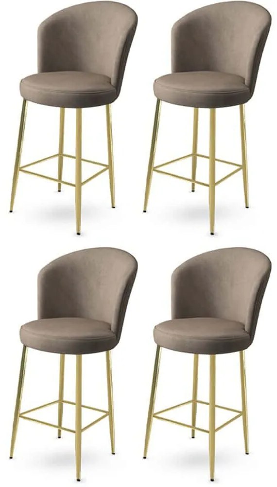 Σκαμπό Μπαρ Fora Babyface (Σετ 4Τμχ) 240CHR1152 46x40x107cm Cappuccino-Gold Μέταλλο,Ύφασμα