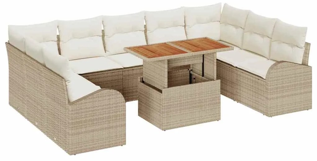 vidaXL Σετ Καναπέ Κήπου με αποθήκευση 10 pcs Μπεζ Πολυ ράταν
