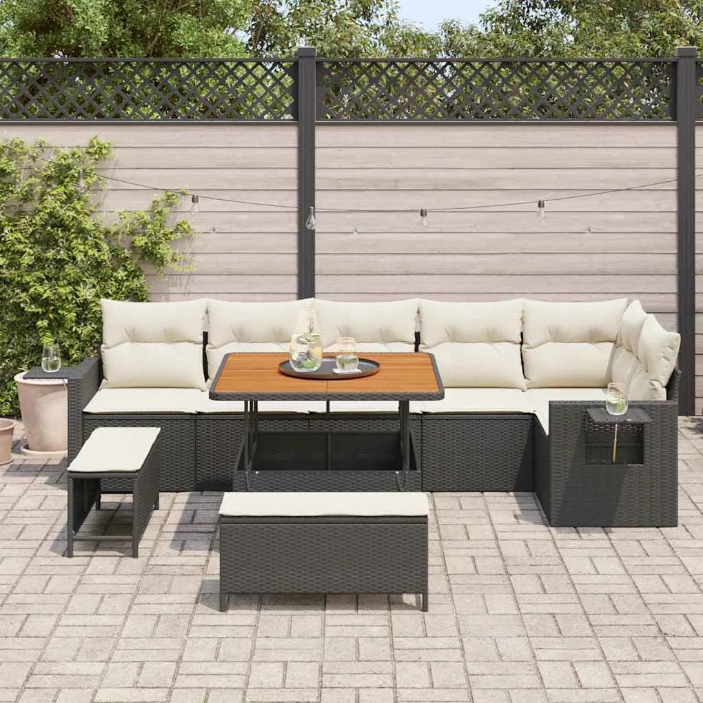 vidaXL Σετ Καναπέ Κήπου με αποθήκευση 9 pcs Μαύρο Πολυ ράταν