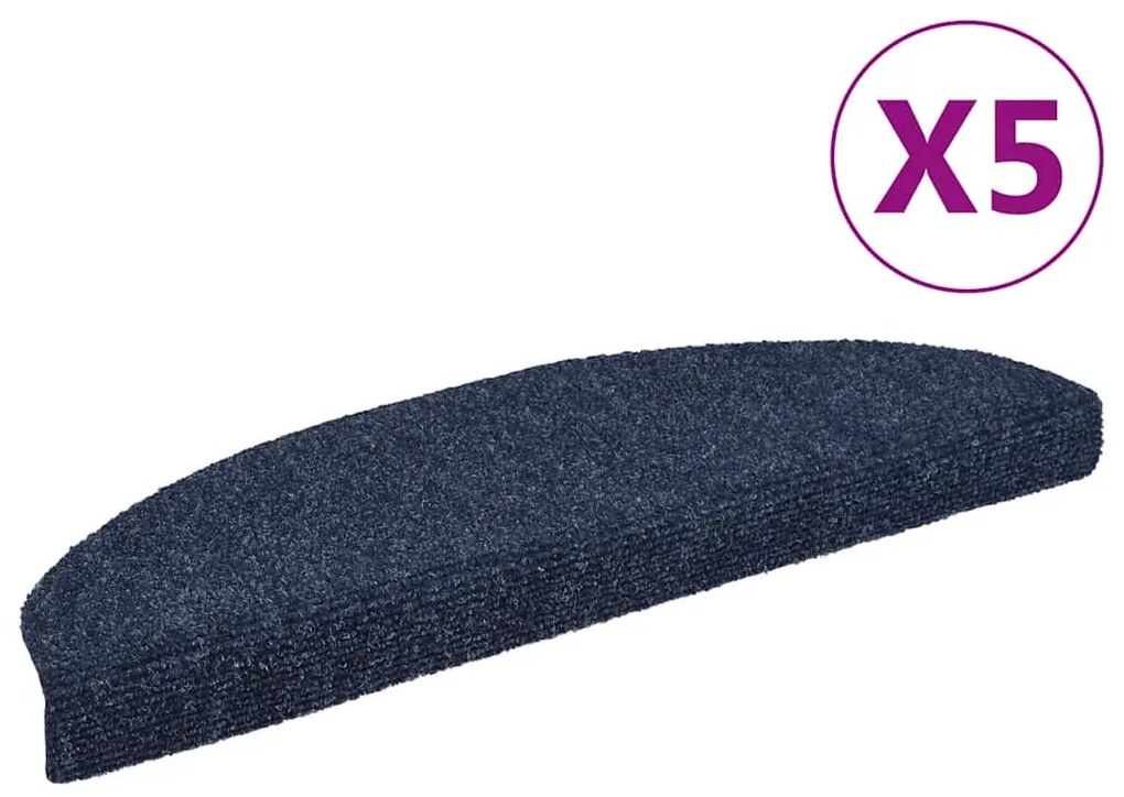 vidaXL Πατάκια Σκάλας Αυτοκόλ. 5 τεμ. Μπλε 65x21x4 εκ. Βελονιασμένα