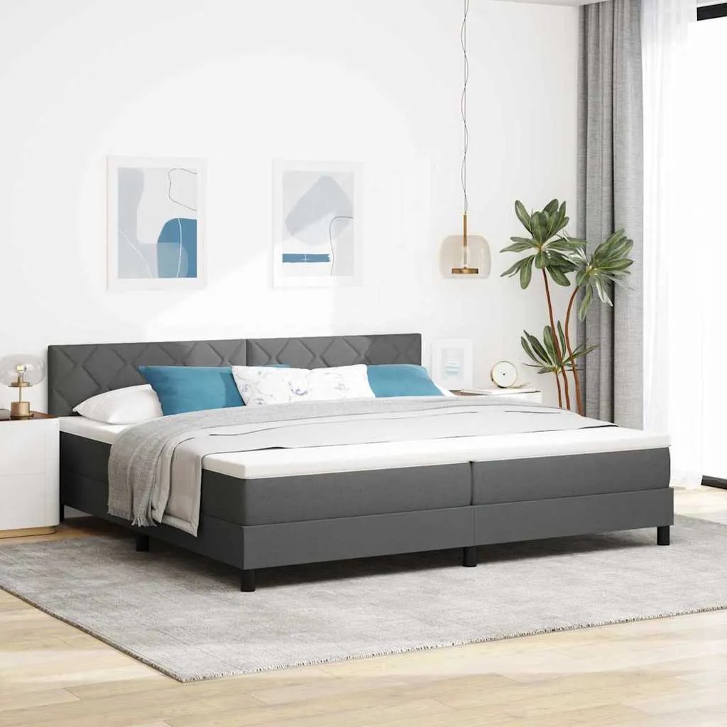 vidaXL Κρεβάτι Box Spring με Στρώμα &amp; LED Σκούρο Γκρι 200x200 εκ. Ύφασμα