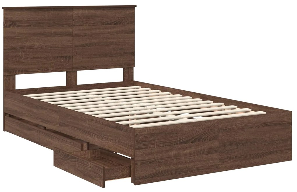 vidaXL Σκελετός Κρεβατιού Καφέ δρυς 135 x 190 cm Μηχανήματος Ξύλο