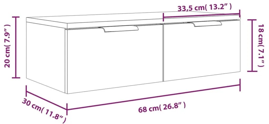 Ντουλάπι Τοίχου Λευκό 68 x 30 x 20 εκ. από Επεξεργασμένο Ξύλο - Λευκό