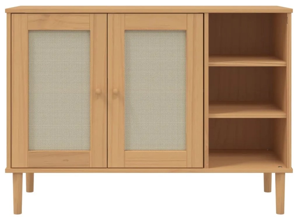 vidaXL Μπουφές SENJA Καφέ / Ρατάν 112 x 40 x 80 εκ. Μασίφ Ξύλο Πεύκου