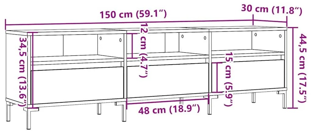 Έπιπλο Τηλεόρασης τεχνίτης Δρυς 150x30x44,5 εκ - Καφέ