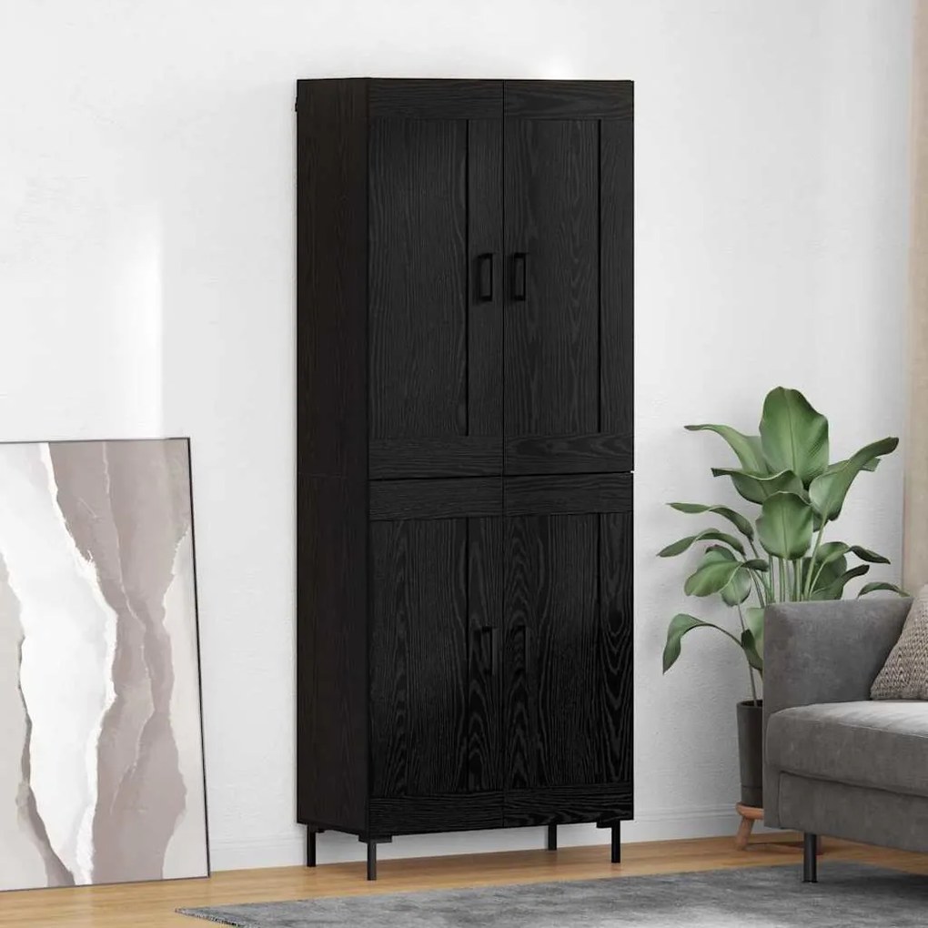 Highboard 2 pcs Μαύρη Οξυά Επεξεργασμένο ξύλο