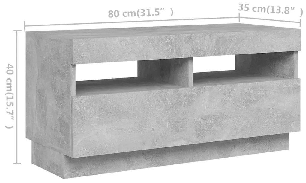 Έπιπλο Τηλεόρασης με LED Γκρι Σκυροδέματος 260 x 35 x 40 εκ. - Γκρι