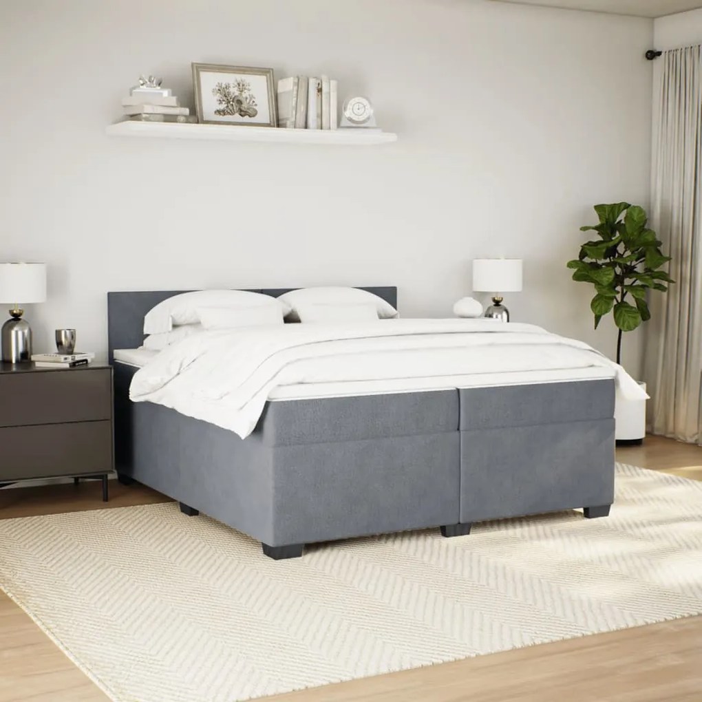 vidaXL Κρεβάτι Boxspring με Στρώμα Σκούρο Γκρι 200x200 εκ. Βελούδινο