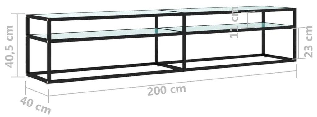 Έπιπλο Τηλεόρασης Λευκό Όψη Μαρμάρου 200x40x40,5εκ Ψημένο Γυαλί - Λευκό