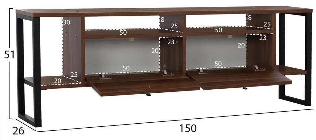 ΕΠΙΠΛΟ ΤΗΛΕΟΡΑΣΗΣ WINSTON ΚΑΡΥΔΙ ΜΑΥΡΟ  150x26x51 εκ.