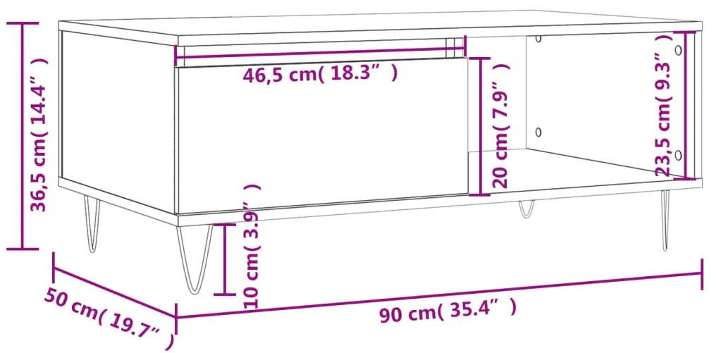 Τραπεζάκι Σαλονιού Καφέ Δρυς 90x50x36,5 εκ. Επεξεργασμ. Ξύλο - Καφέ