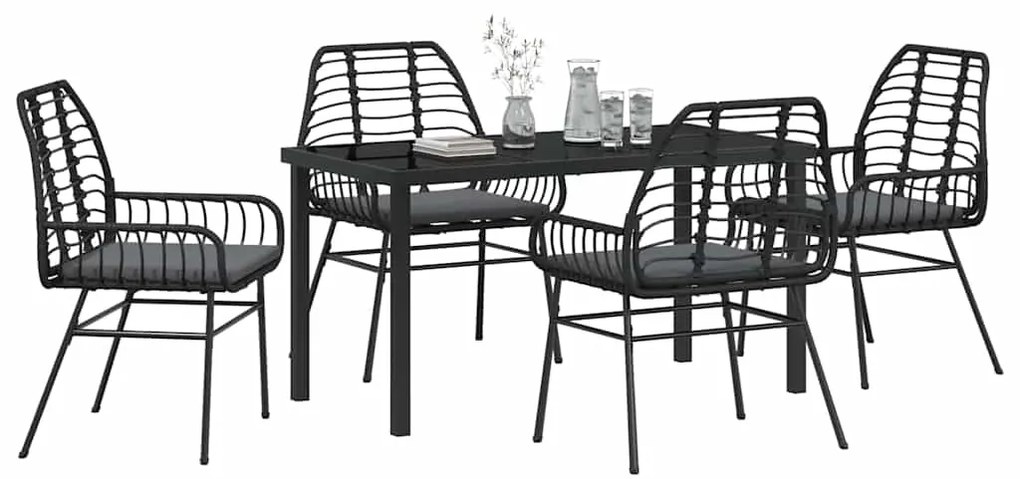 vidaXL Σέτ φαγητού για κήπο 5 pcs Μαύρο συνθετικό ρατάν