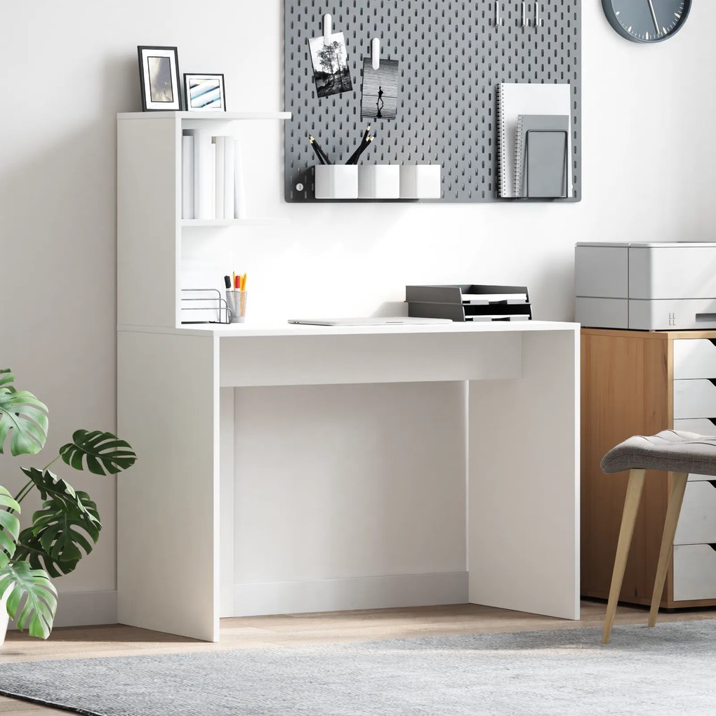 vidaXL Λευκό Γραφείο Γραφής Λευκό MDF Συμπαγές Διακοσμητικά Ένθετα