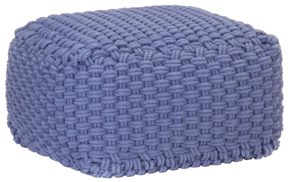 vidaXL Πουφ Πλεκτό Χειροποίητο Μπλε 50 x 50 x 30 εκ. Βαμβακερό