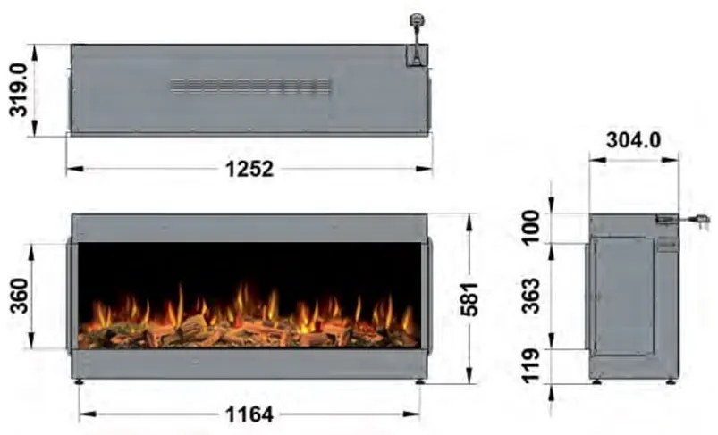 RECESSED ELECTRIC FIREPLACE LIVING FIRE 125cm X 32cm ilektro 1250 Landscape - MKII RSA-MKII-1250L-0071