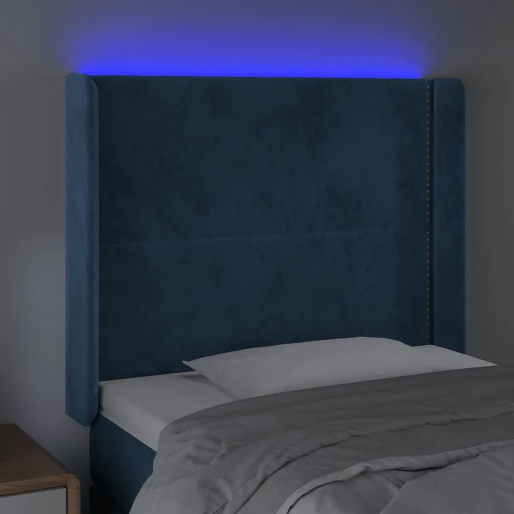 vidaXL Κεφαλάρι Κρεβατιού LED Σκούρο Μπλε 93x16x118/128εκ. Βελούδινο