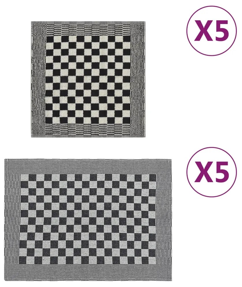 Σετ Πετσετών 10 Τεμαχίων Μαύρο και Λευκό Βαμβακερές