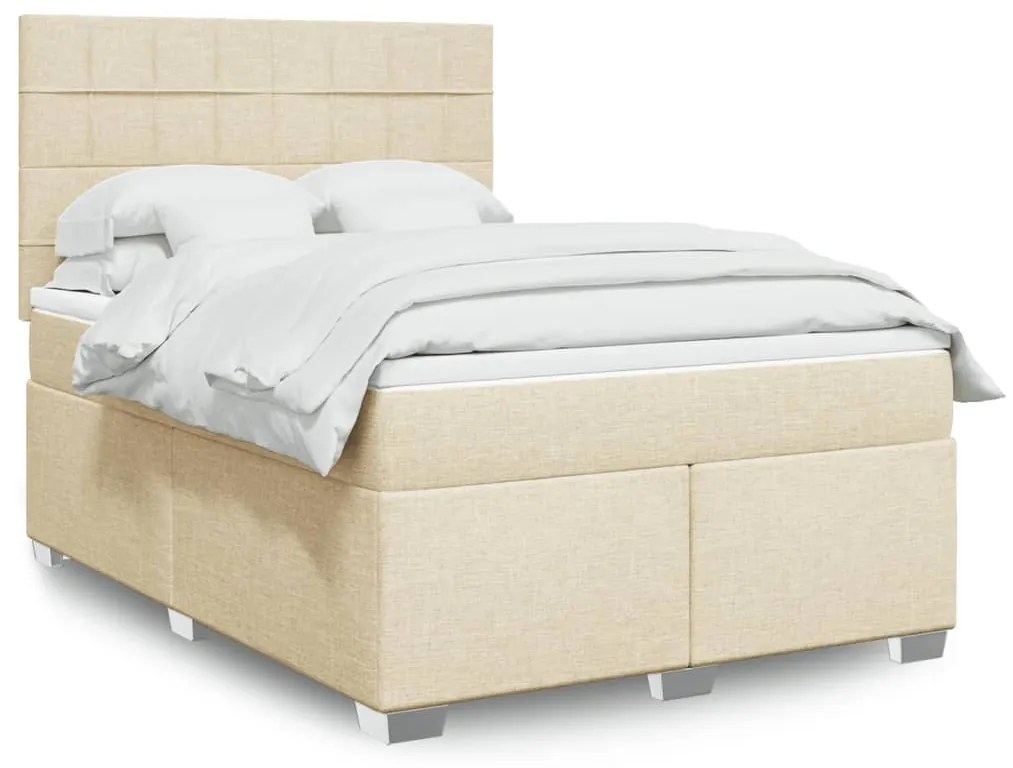 vidaXL Κρεβάτι Boxspring με Στρώμα Κρεμ 140x200 εκ. Υφασμάτινο