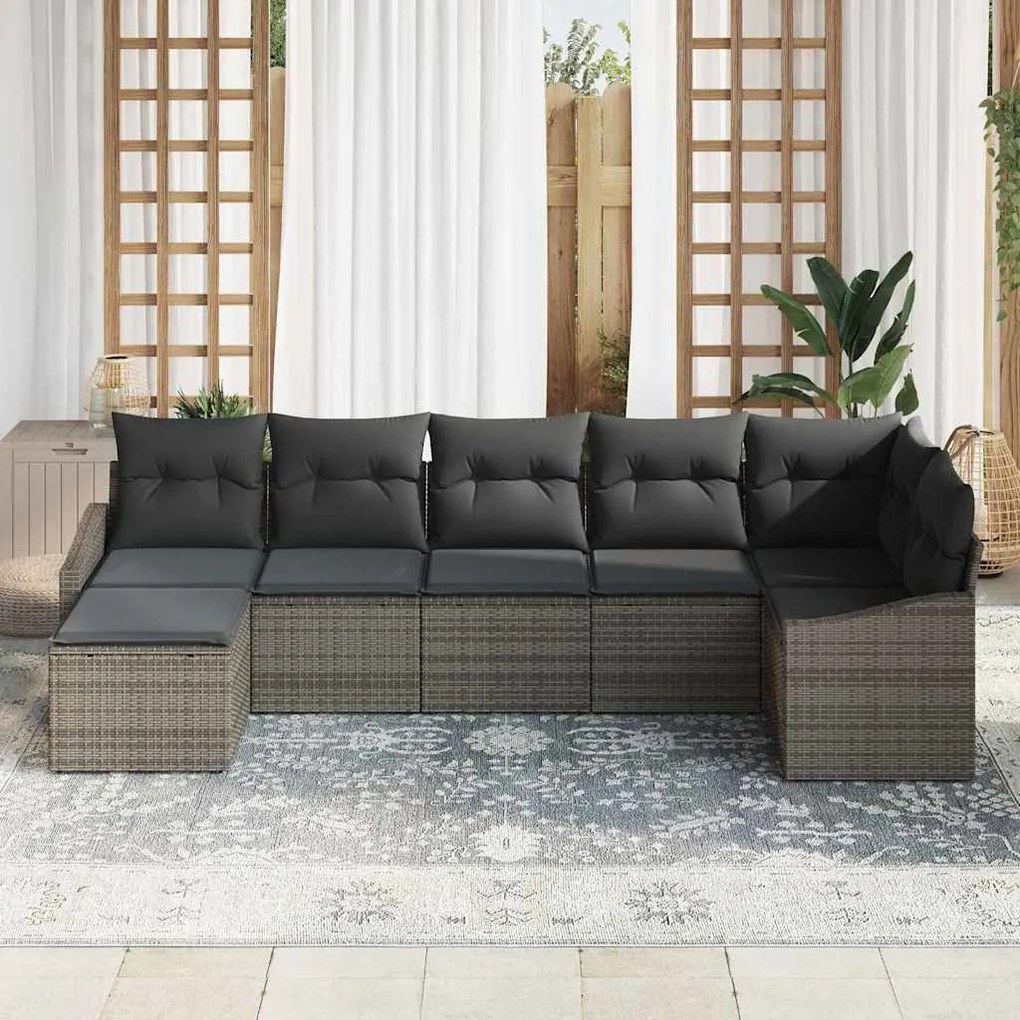 vidaXL Σετ Καναπέ Κήπου 7 pcs Γκρι Πολυ ράταν