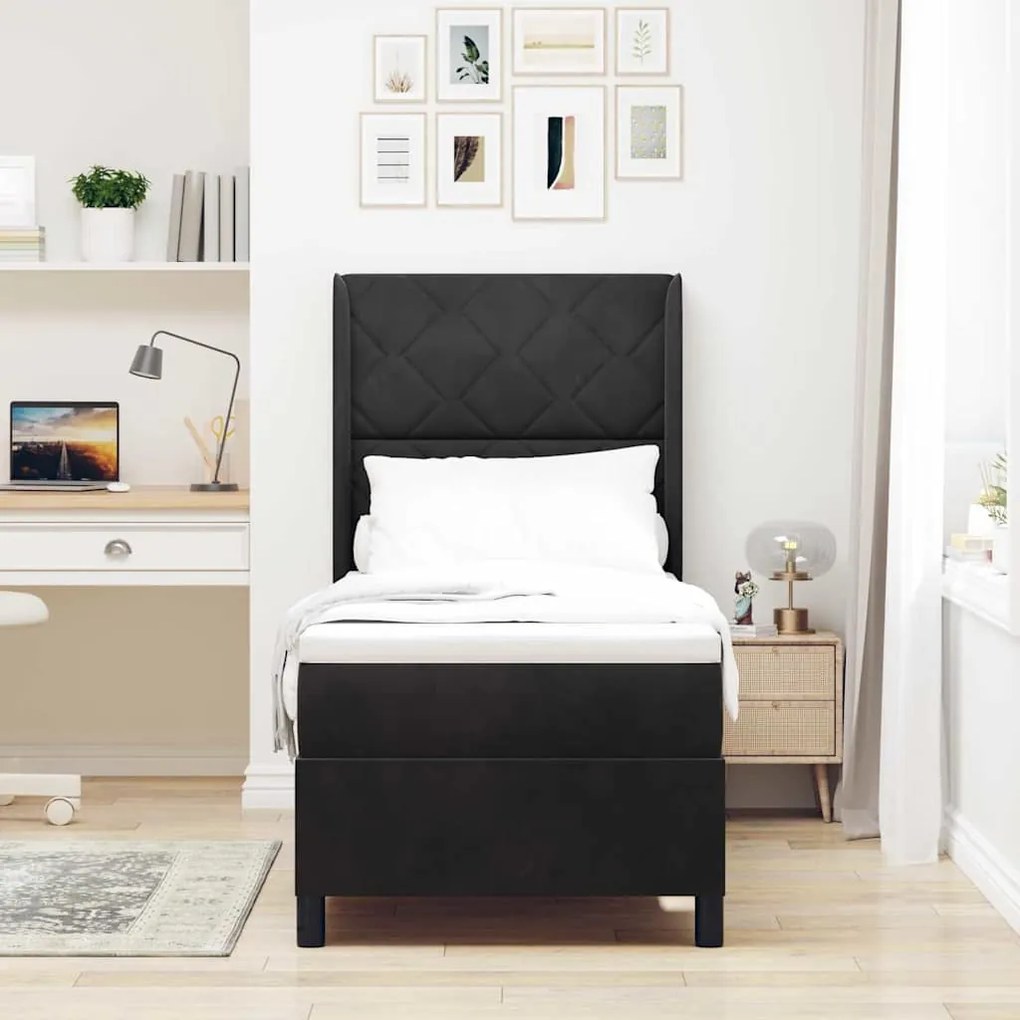 vidaXL Κρεβάτι με ελατήρια με κεφαλάρι Μαύρο 80 x 200 cm Βελούδο