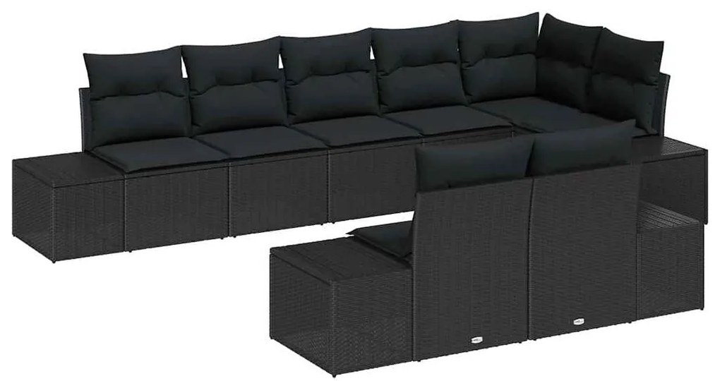 vidaXL Σετ Καναπέ Κήπου με μαξιλάρι 8 pcs Μαύρο Πολυ ράταν