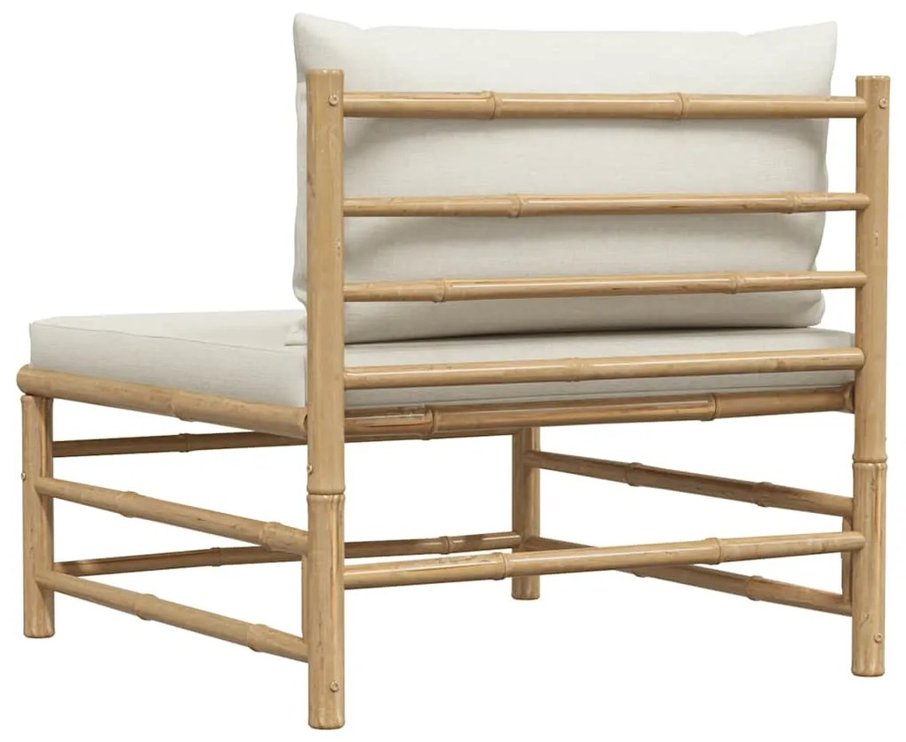 vidaXL Καναπές Κήπου Μεσαίος από Μπαμπού με Λευκά Κρεμ Μαξιλάρια
