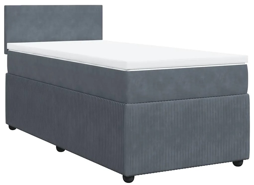 vidaXL Κρεβάτι Boxspring με Στρώμα Σκούρο Γκρι 90x190 εκ. Βελούδινο