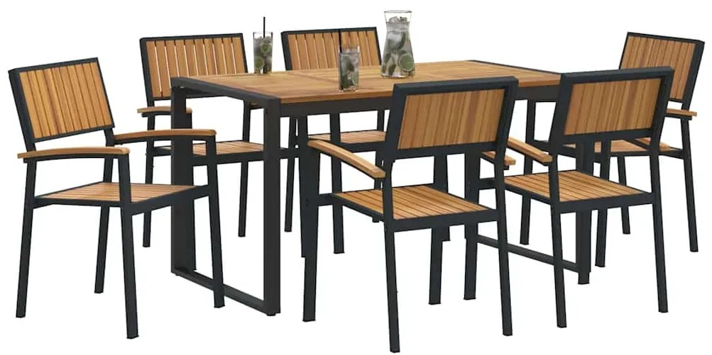 vidaXL Σέτ φαγητού για κήπο 7 pcs Μαύρο και καφέ 140 x 80 x 75 cm