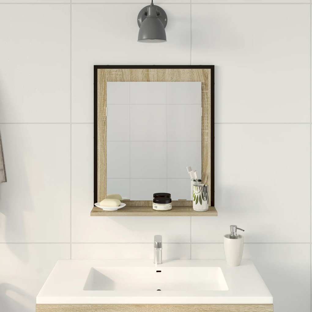 vidaXL Καθρέφτης μπάνιου  με ράφι Sonoma Oak 50x12x60 εκ. Επεξεργασμένο ξύλο
