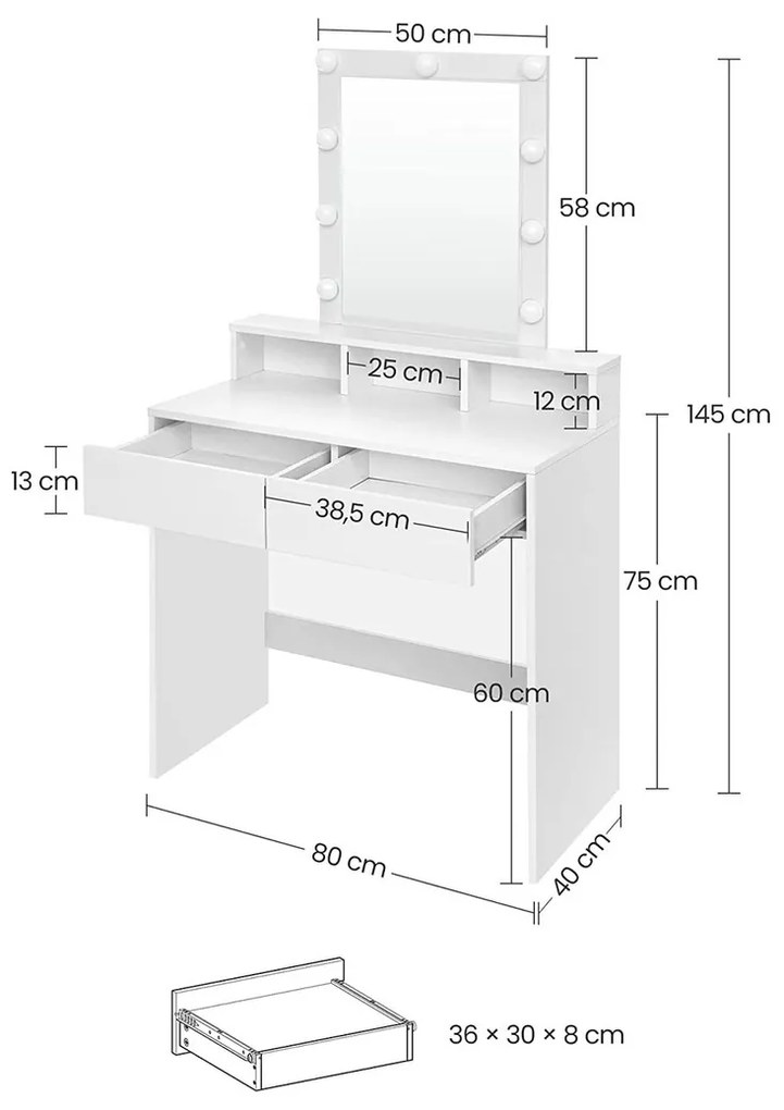 Τουαλέτα Burbank 124, Άσπρο, Καθρέφτης, 75x80x40cm, 27 kg | Epipla1.gr