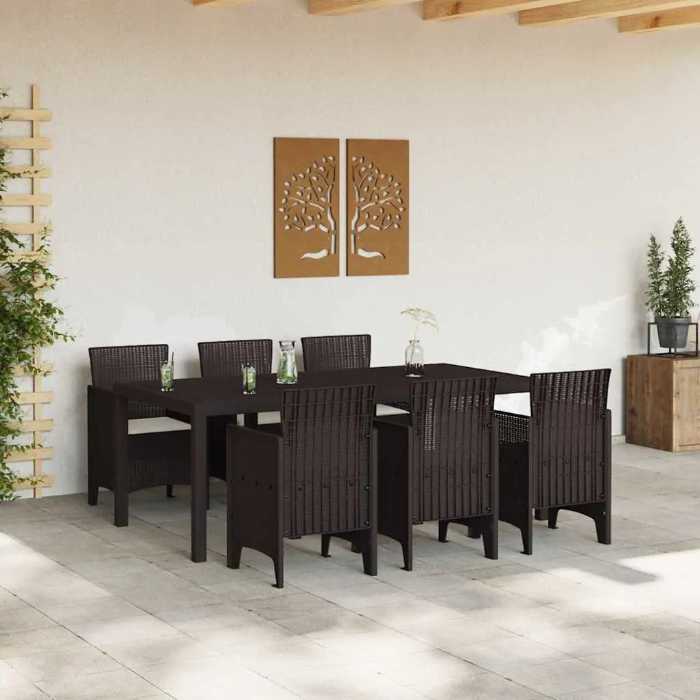 vidaXL Σέτ φαγητού για κήπο 7 pcs Καφέ Rattan Polt