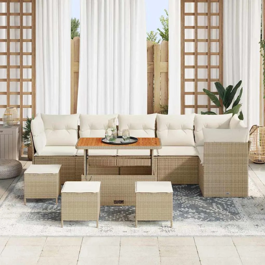 vidaXL Σετ Καναπέ Κήπου 10 pcs Μπεζ συνθετικό ρατάν