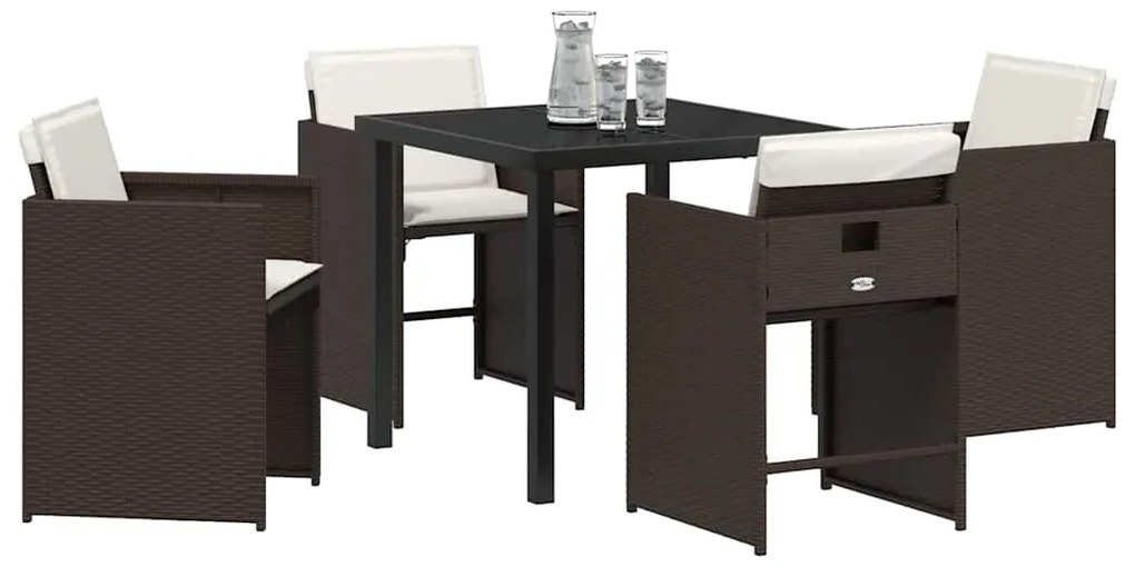 vidaXL Σέτ φαγητού για κήπο με μαξιλάρι 5 pcs Καφέ Πολυ ράταν