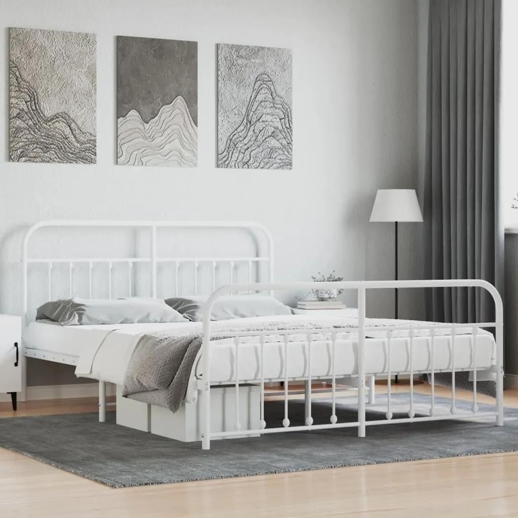Πλαίσιο Κρεβατιού με Κεφαλάρι&amp;Ποδαρικό Λευκό 183x213εκ. Μέταλλο